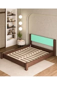 WOODMAN FURNITE & WOOD IRON TROPIC CEVİZ BOYALI TEK VE ÇİFT KİŞİLİK AMERİKAN ÇAMI MASİF AHŞAP KARYOLA TURKUAZ PUF BAŞLIK - 6