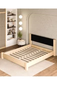 WOODMAN FURNITE & WOOD Iron Natura Parlak Vernikli Tek Ve Çift Kişilik Amerikan Çamı Masif Ahşap Karyola SİYAH Puf Başlık - 6