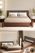 WOODMAN FURNITE & WOOD IRON TROPIC CEVİZ BOYALI TEK VE ÇİFT KİŞİLİK AMERİKAN ÇAMI MASİF AHŞAP KARYOLA ANTRASIT PUF BAŞLIK - 1
