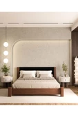 WOODMAN FURNITE & WOOD IRON TROPIC CEVİZ BOYALI TEK VE ÇİFT KİŞİLİK AMERİKAN ÇAMI MASİF AHŞAP KARYOLA SİYAH PUF BAŞLIK - 2