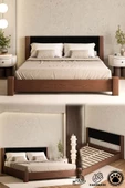 WOODMAN FURNITE & WOOD IRON TROPIC CEVİZ BOYALI TEK VE ÇİFT KİŞİLİK AMERİKAN ÇAMI MASİF AHŞAP KARYOLA SİYAH PUF BAŞLIK - 1
