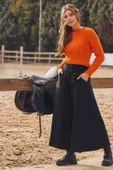 Düşük Bel Düğmeli Bol Paça Pantolon - 2