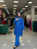 Üçlü Keten Takım Saks Mavisi - 2