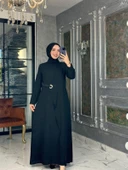 Kuş Gözü Detaylı Elbise-Siyah - 1