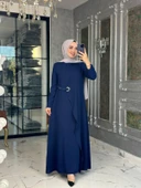 Kuş Gözü Detaylı Elbise-Lacivert - 1