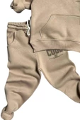 Erkek Çocuk Cool Boy Baskılı Fermuarlı Yaka Cepli Sweatshirt Bej Eşofman Takım - 3