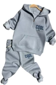 Erkek Çocuk Cool Boy Baskılı Fermuarlı Yaka Cepli Sweatshirt Buz Mavisi Eşofman Takım - 1