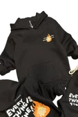 Erkek Çocuk Alev ve Yazı Baskılı Çift Tarafbaskı Sweatshirt Penye Siyah Eşofman Takım - 2