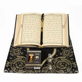 Kuran + Seccade +  Tesbih + Zikirmatik + Koku Hediye Seti (Çanta Boy, Kadife, Siyah) - 4