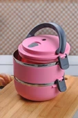 Sefer Tası Yemek Termosu Saklama Kabı Termosu 2li - Çelik Pembe - 1
