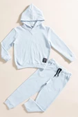 2'li Kapişonlu Mavi Waffle Sweat Jogger Alt Üst Takım - 1
