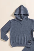 2'li Kapişonlu İndigo Waffle Sweat Jogger Alt Üst Takım - 2