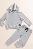 2'li Kapişonlu Koyu Gri Waffle Sweat Jogger Alt Üst Takım - 1