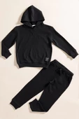 2'li Kapişonlu Siyah Waffle Sweat Jogger Alt Üst Takım thumbnail 1