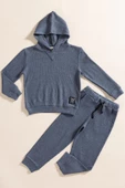 2'li Kapişonlu İndigo Waffle Sweat Jogger Alt Üst Takım - 1