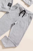 2'li Kapişonlu Koyu Gri Waffle Sweat Jogger Alt Üst Takım - 3