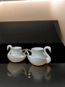 Kuğu Tasarımlı Porselen Türk Kahvesi Fincanı ve Tabak Seti - 2 Fincan, 2 Kuğu Tabak - 6