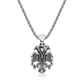 925 Ayar Gümüş Çift Başlı Kartal Erkek Gümüş Kolye - 1