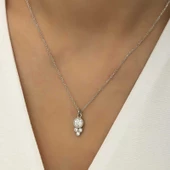 925 Ayar Gümüş Çiğ Damlası Yuvarlak Tektaş Bayan Gümüş Kolye thumbnail 3