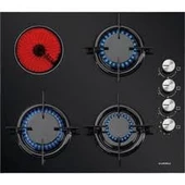 Luxell V6-31 Pyf 3+1 Vitroseramik Siyah Cam Ankastre Ocak 1 Göz Elektrikli 3 Göz Doğalgazlı Ankastre Ocak - 1