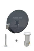 Next 80 Cm Delikli 0,6 Mm. Gri Renk Ofset Çanak Anten +... 4'lü Lnb...+ 45 Cm Montaj Borusu - 1