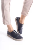 Kadın Hakiki Deri Hasır Görünümlü Rahat Taban Bağcıklı Günlük Spor Ayakkabı Sneaker - 3