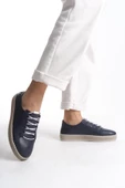 Kadın Hakiki Deri Hasır Görünümlü Rahat Taban Bağcıklı Günlük Spor Ayakkabı Sneaker - 10