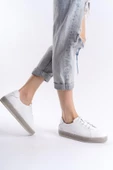 Kadın Hakiki Deri Hasır Görünümlü Rahat Taban Bağcıklı Günlük Spor Ayakkabı Sneaker - 6