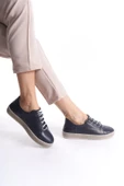 Kadın Hakiki Deri Hasır Görünümlü Rahat Taban Bağcıklı Günlük Spor Ayakkabı Sneaker - 1