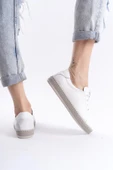 Kadın Hakiki Deri Hasır Görünümlü Rahat Taban Bağcıklı Günlük Spor Ayakkabı Sneaker - 7
