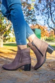 Mergenshoes 0186 Vizon 5 Cm Topuk Termo Taban Süet Kadın Bot - 5