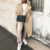 Peluş Kışlık Kadın Düğmeli Tüylü Ceket - 1