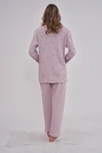 Mecit 6151 Bayan Lila Boydan Düğmeli Büyük Beden Pijama Takımı thumbnail 3