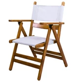 Marmaris Katlanır Ahşap Bahçe Balkon Sandalyesi (2 Adet) - Kolçaklı, PVC Kumaşlı - 4