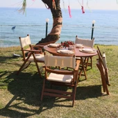 Marmaris Katlanır Ahşap Bahçe Balkon Sandalyesi -Beyaz, Kolçaklı, Minderli - 8