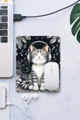 SonicTouch Müzik Sever Kedi Temalı Pürüzsüz Yüzey Kaymaz Taban Dikişsiz Kenar Gamer Oyuncu Mouse Pad 19x23cm - 1