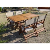 Marmaris Katlanır Ahşap Bahçe Balkon Sandalyesi -Kolçaklı, PVC Kumaşlı (Atina PVC Chair) - 7