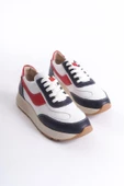 Kadın Hakiki Deri Kalın Taban Bağcıklı Çok Renkli Günlük Spor Ayakkabı Sneaker - 4