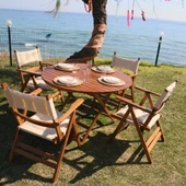 Marmaris Katlanır Ahşap Bahçe Balkon Sandalyesi -Beyaz, Kolçaklı, Minderli - 6