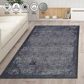Modern Klasik Geometrik desenli Siyah Gri Halı Kaymaz Taban Makinada Yıkanabilir - 1