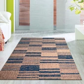 Çizgi tarama Modern desenli Bej Mavi Halı Kaymaz Yıkanabilir - 1