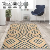 İskandinav tarzı Geometrik Karo desenli Bej Mavi Krem Halı Kaymaz Taban Makinada Yıkanabilir - 1