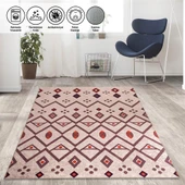İskandinav kilim tarzı Salon Oda Mutfak Halısı Bej Kırmızı Halı Kaymaz Yıkanabilir - 1