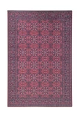Modern Klasik Afgan desenli Kırmızı Siyah Halı Kaymaz Taban Makinada Yıkanabilir - 4