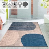 Modern Abstrak geometri desenli Mavi Bej Halı Kaymaz Taban Makinada Yıkanabilir - 1