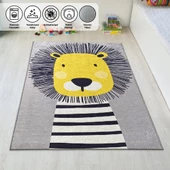 Çocuk Bebek Halısı Sevimli Aslan desenli Gri Halı Yıkanabilir Kaymaz Taban - 2