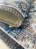 Modern İskandinav Kilim desenli Salon Mutfak Oda Halısı Mavi Gri Halı Kaymaz Yıkanabilir - 3