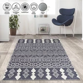 Marokan tarzı Salon Halısı otantik kilim desenli Koyu Gri Halı Kaymaz Taban Makinada Yıkanabilir - 1