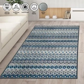 Modern İskandinav Kilim desenli Salon Mutfak Oda Halısı Mavi Gri Halı Kaymaz Yıkanabilir - 1