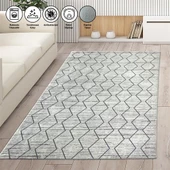 İskandinav baklava desen Salon Oda Mutfak Halısı Krem Pudra Rose Halı Kaymaz Yıkanabilir - 1
